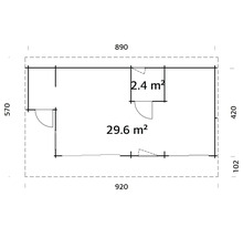 Grundriss eines Gartenhauses mit Maßangaben