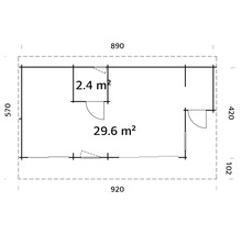 Grundriss eines Gartenhauses mit Größenangaben