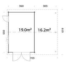Grundriss des Gartenhauses mit Maßangaben