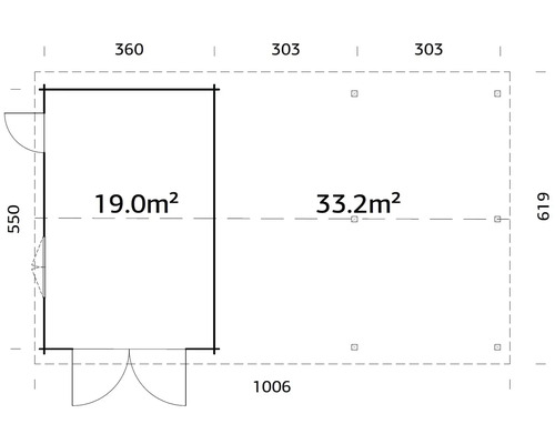 Grundriss des Gartenhauses mit Flächenangaben