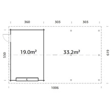 Grundriss des Gartenhauses mit Abmessungen