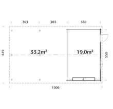 Grundriss des Gartenhauses mit Maßangaben