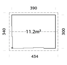 Grundrisszeichnung mit den Maßen 390 x 340 x 300 x 434 und einer Fläche von 11.2 Quadratmetern.