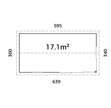 Grundriss mit Abmessungen 595 mal 300 und einer Fläche von 17.1 Quadratmetern