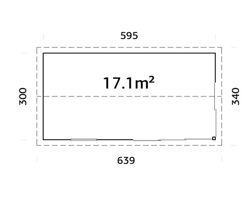 Grundriss mit Maßen 595 mal 300 Zentimeter und Fläche 17.1 Quadratmeter