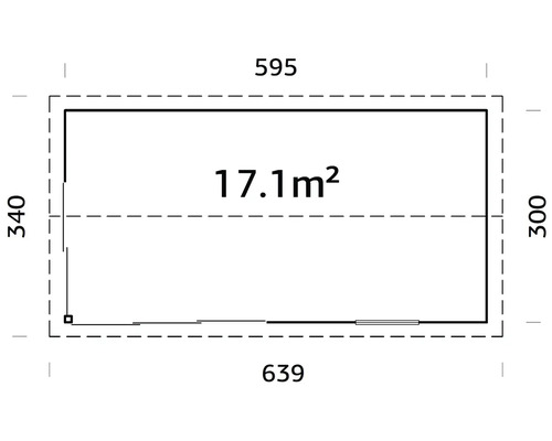 Grundriss mit Abmessungen: 595 mal 340 mal 639 mal 300 und 17.1 Quadratmeter.