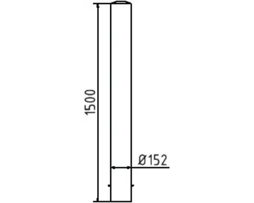 Technische Zeichnung eines Pfostens mit den Maßen 1500 mm Höhe und 152 mm Durchmesser