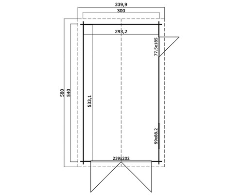 Grundriss eines Gerätehauses mit Maßangaben