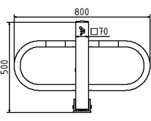 Technische Zeichnung eines Fahrradständers mit den Maßen 800 x 500 x 70 mm.