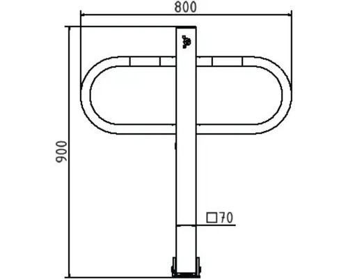 Technische Zeichnung einer Absperrvorrichtung mit den Maßen 800 mal 900 Millimeter