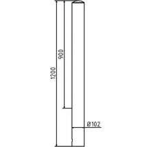Technische Zeichnung eines Pfostens mit den Maßen 1200 mm Länge und 102 mm Durchmesser