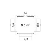 Grundriss mit Größenangaben und einer Fläche von 8.3 Quadratmetern