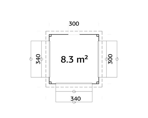 Grundriss mit Größenangaben und einer Fläche von 8.3 Quadratmetern