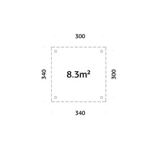 Diagramm mit Abmessungen und einer Fläche von 8.3 Quadratmeter