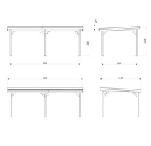 Technische Zeichnung eines Carports mit Maßangaben