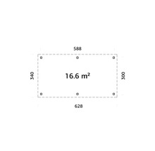 Grundriss mit Abmessungen und einer Fläche von 16,6 Quadratmetern.