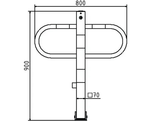 Technische Zeichnung eines Absperrbügels mit Maßangaben