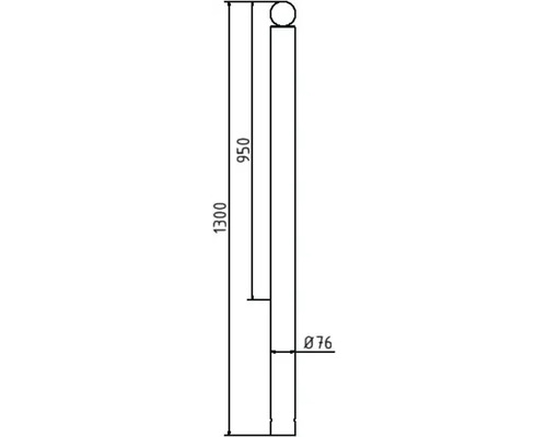 Technische Zeichnung eines Pfostens mit Kugel, 1300 mm hoch, 76 mm Durchmesser