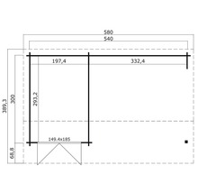 Grundriss einer Gartenlaube mit Maßangaben