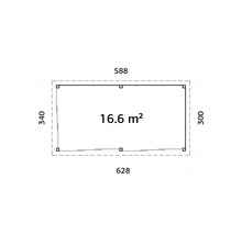 Grundriss mit den Maßen 588 x 340 x 628 x 300 und 16,6 Quadratmeter Fläche