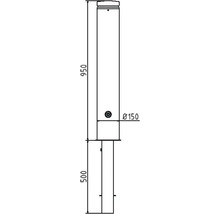 Technische Zeichnung eines Pfostens mit den Maßen 950 mm Höhe, 500 mm Tiefe und einem Durchmesser von 150 mm.