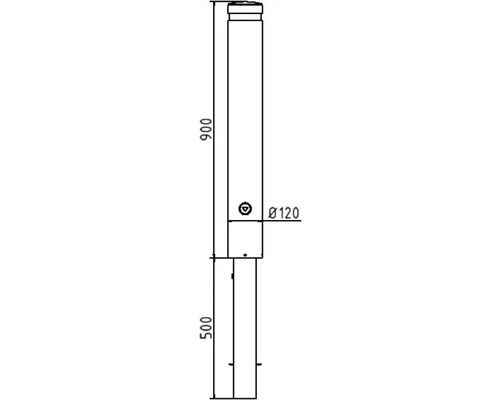 Technische Zeichnung eines Pollers mit den Maßen 900 mm und 500 mm Höhe sowie 120 mm Durchmesser
