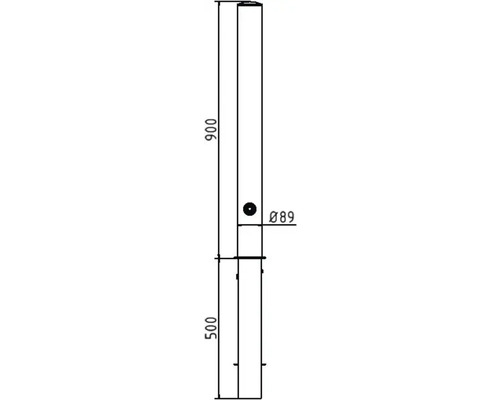 Technische Zeichnung eines Rohres mit den Maßen 500 mm, 900 mm und einem Durchmesser von 89 mm