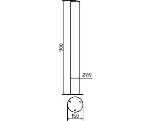 Technische Zeichnung eines Pfostens mit den Maßen 900 mm Höhe und 89 mm Durchmesser