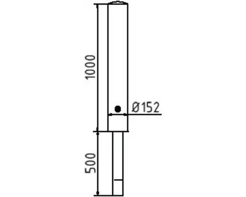 Technische Zeichnung eines Rohres mit den Maßen 1000 mm und 500 mm sowie einem Durchmesser von 152 mm