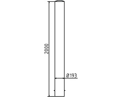 Technische Zeichnung eines Pfostens mit den Maßen 2000 mm Länge und 193 mm Durchmesser