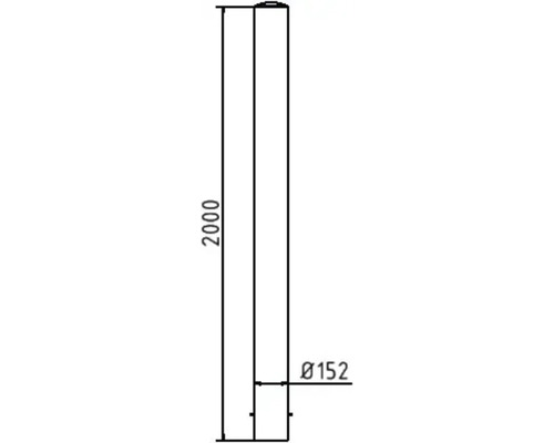 Technische Zeichnung eines Rohres mit den Maßen 2000 Millimeter Höhe und 152 Millimeter Durchmesser