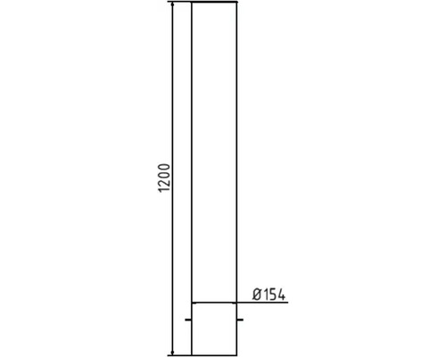 Technische Zeichnung eines Rohrs mit einer Länge von 1200 mm und einem Durchmesser von 154 mm