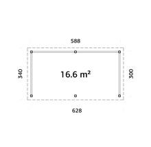 Grundriss mit Maßen, Fläche 16.6 Quadratmeter