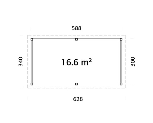 Grundriss mit Maßen, Fläche 16.6 Quadratmeter