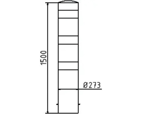 Technische Zeichnung eines Zisternentanks mit den Maßen 1500 mm Höhe und 273 mm Durchmesser