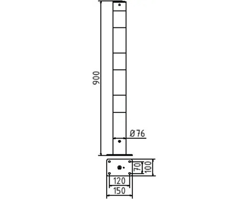 Technische Zeichnung eines Pfostens mit Maßangaben