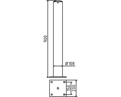 Technische Zeichnung eines Pollers mit Maßangaben