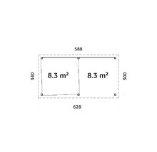 Grundriss mit Abmessungen und einer Fläche von 8.3 Quadratmetern pro Raum