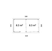 Grundriss eines Gartenhauses mit Maßangaben