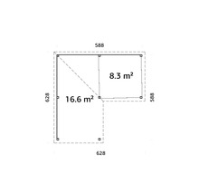 Grundriss mit Flächenangaben 16,6 Quadratmeter und 8,3 Quadratmeter