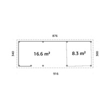 Grundriss eines Gartenhauses mit Flächenangaben