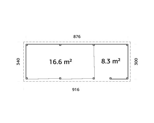 Grundrisszeichnung mit Maßangaben eines Gerätehauses