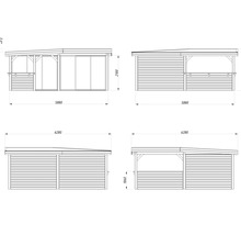 Technische Zeichnung eines Gartenhauses mit den Maßen 5880 x 6280 mm