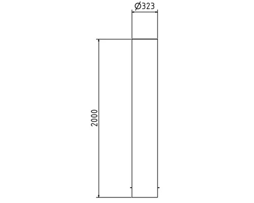 Technische Zeichnung eines Pfostens mit den Maßen 2000 Millimeter und 323 Millimeter Durchmesser
