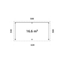 Grundriss mit Maßangaben: 16,6 Quadratmeter