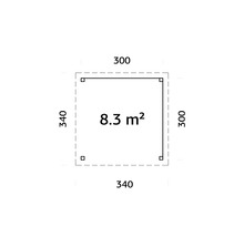 Grundriss mit Maßangaben: 8.3 Quadratmeter Fläche, 300 Zentimeter und 340 Zentimeter Seitenlänge