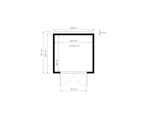 Grundrisszeichnung mit Maßangaben für ein Gartenhaus