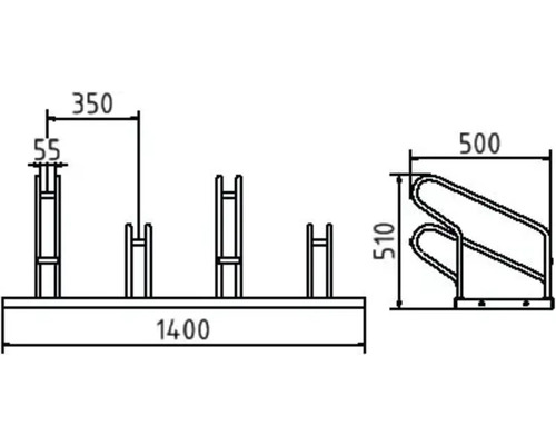 Technische Zeichnung eines Fahrradständers mit Maßangaben