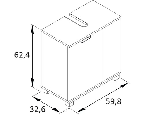 Zeichnung eines Waschtischunterschranks mit Maßangaben