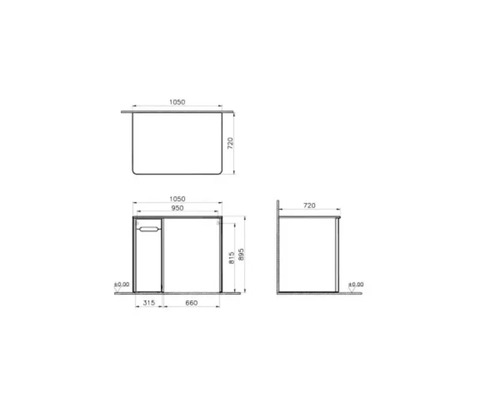 Technische Zeichnung eines Waschtischunterschranks mit Maßangaben